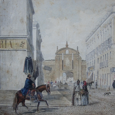 Puerta de la Ciudadela 1855. Acuarela de Jeán León Palliere. Museo Histórico Nacional.